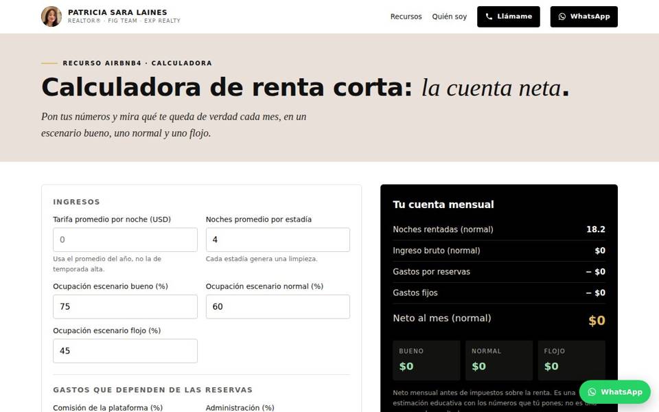 Vista previa: Calculadora de renta corta en Orlando