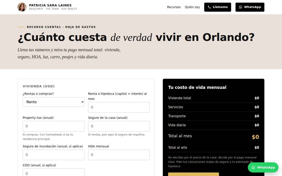 Vista previa: Hoja de gastos mensuales para vivir en Orlando